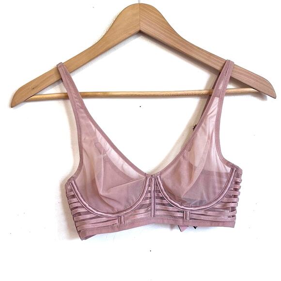 Victorias Secret Unlined Plunge Bra Size 32C Tan Mesh Underwire Sheer Lingerie - Picture 1 of 8